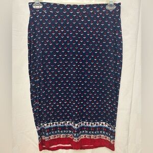 Liz Claiborne Navy and Red Midi Skirt